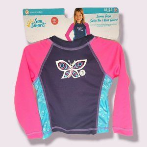 Sun Smart Girls Pink/Blue Surfs Up Swim Tee Rash/Guard - Size Small 18-24 Months